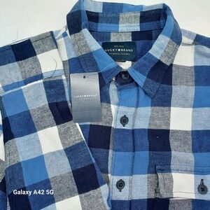 Lucky Brand Mens Flannel Shirt Blue Plaid Long Sleeve Button Up Size M